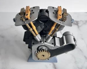 Motor impresso em 3D mostrando a engrenagem interna