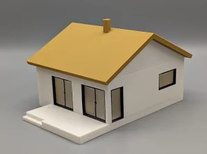 Maquete de casa branca com teto amarelo feito com impressão 3d em são paulo