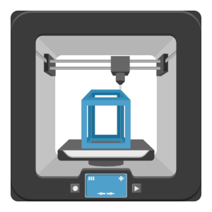 Impressora 3D em ação, criando um objeto azul personalizado. Serviço de impressão 3D online rápido, preciso e acessível.